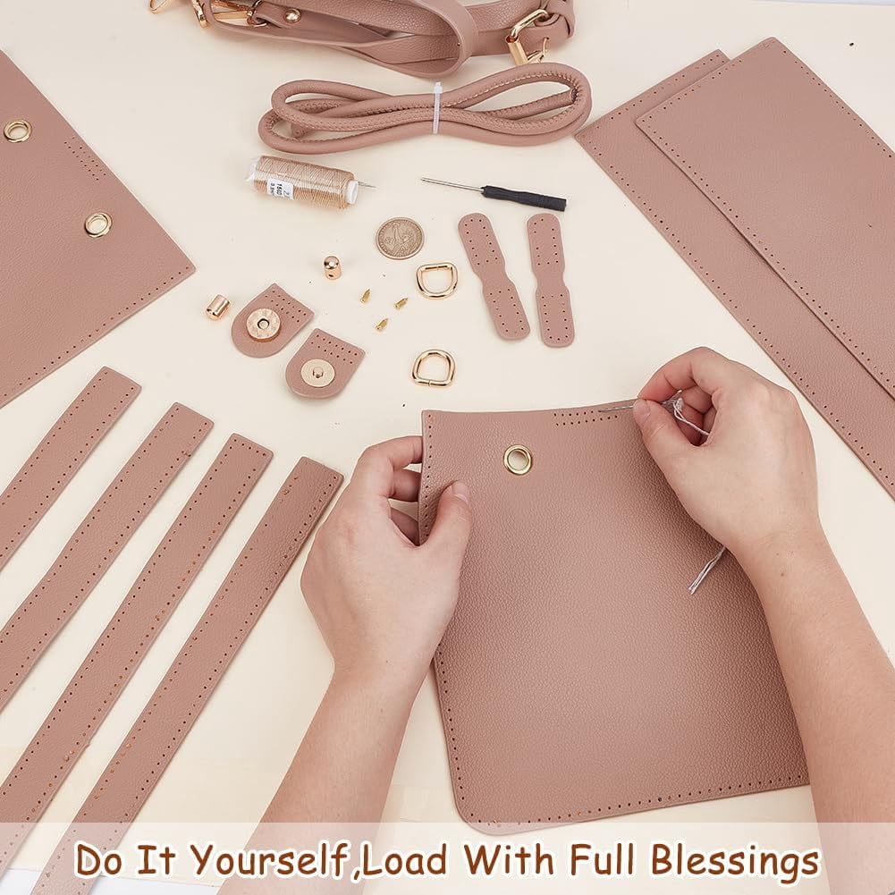 DIY Imitation Leather Bucket Bag Sewing Kit Women Tote Bag Making Set Imitation Leather Crossbody Shoulder Bag Making Material Accessories for DIY handcrafting
