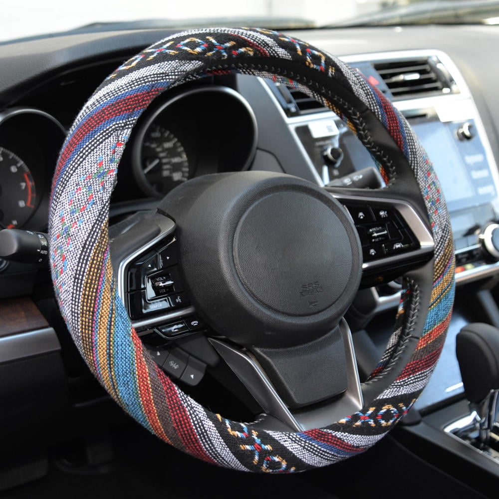 BDK Baja Blanket Car Seat Covers, Full Set with Steering Wheel Cover - Woven Saddle Blanket Style Front and Back Bench Seat Cover, Fits Most Car Truck Van and SUV