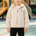 thumbnail image 6 of Cethrio Boys Hooded Fleece Jacket, Lightweight Full Zip Embroidery Warm Fall Winter Outerwear Size 7-8 Years Beige, 6 of 8