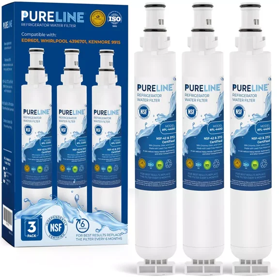 PURELINE 4396701 Replacement for Whirlpool Everydrop Filter 6, EDR6D1, Kenmore 9915, 469915, WF293, LC200V, L200V Refrigerator Water Filter (3 Pack)