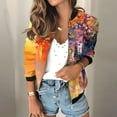 thumbnail image 2 of Womens Fashion Bomber Jacket Casual Floral Print Lightweight Jackets Full Zip Coats with Pocket Fall Stand Collar Short Outwear Tops (Orange 2XL), 2 of 7