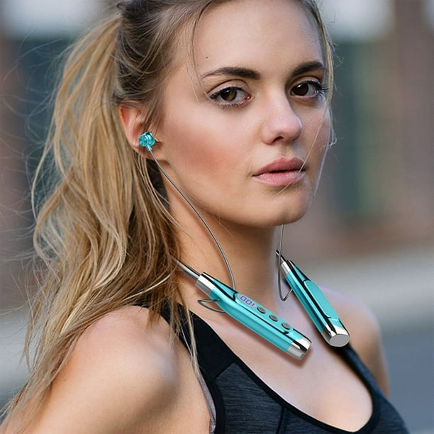Auriculares inalámbricos de cuello colgante Bluetooth: auriculares inalámbricos deportivos con super espera, pantalla de potencia, graves pesados, larga duración de la batería - Verde