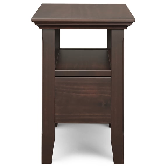 Solid Wood Side Table - 14" Narrow Rectangle Accent Table with Drawer - Brunette Brown