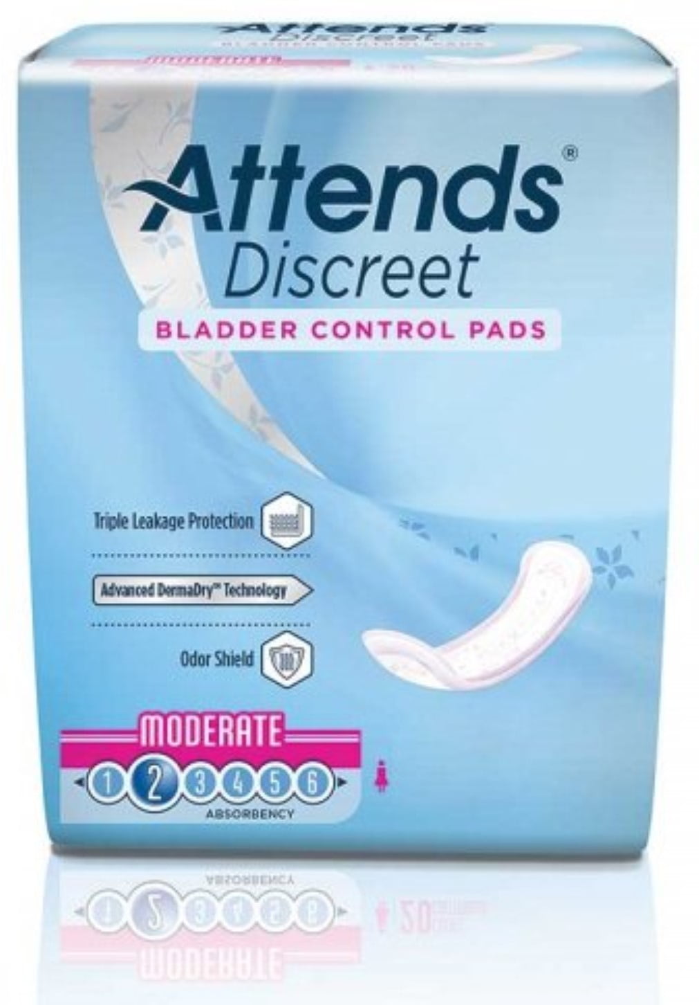 2 Pack Attends Discreet Bladder Control Pads, Moderate Absorbency