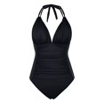 thumbnail image 4 of One Piece Bathing Suit for Women Shirred Tummy Control Swimsuits Halter Backless Monokini Swimwear, 4 of 7