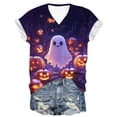 thumbnail image 5 of Jsaierl Women's Halloween Shirts Novelty Ghost Print Tees Soft Work V Neck T-Shirts Short Sleeve Dressy Casual Blouse Tops Halloween Costumes,Sizes S-3XL, 5 of 5
