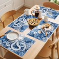thumbnail image 5 of White Blue Octopus Coastal Placemats Set of 6 Summer Beach Shell Coral Place Mats Indoor Wipeable Table Mats Washable Cloth Dining Table Placemats for Kitchen Holiday Party Home Decor 13x19 Inch, 5 of 9