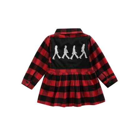 

Sunisery Kids Girls Christmas Dress Turn Down Collar Single Breasted Ruffle Back Printed Plaid Shirt Dress Red 4-5 Years