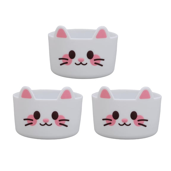 BOKYAN 3-Pack Silicone Cat Pattern Cup Sleeve, Anti‑Scratch, Non‑Slip Water Bottle & Baby Bottle Boot, Bright Color, Portable