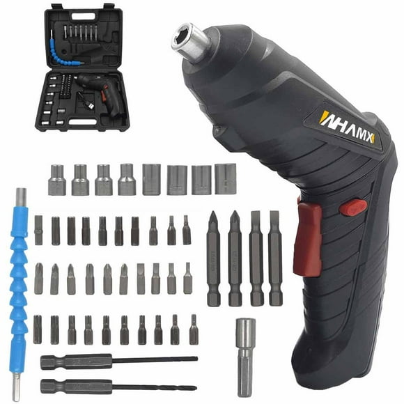 Set Mini Destornillador Inalámbrico Rotomartillo Negro 14.5cm Whamx