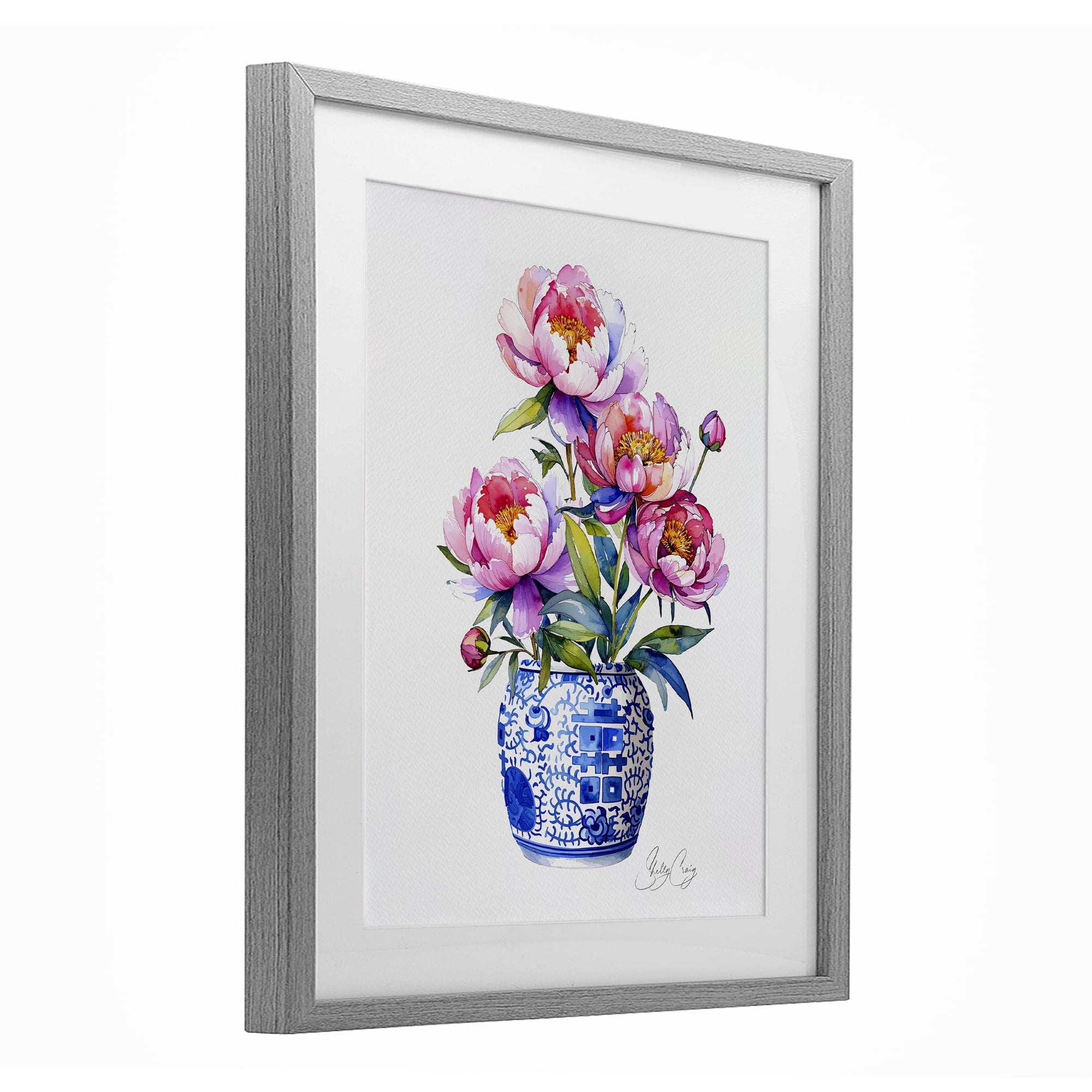 Stupell Industries Blue Dynasty Blooms Gray Framed Print Under Glass, design by Shelly Craig
