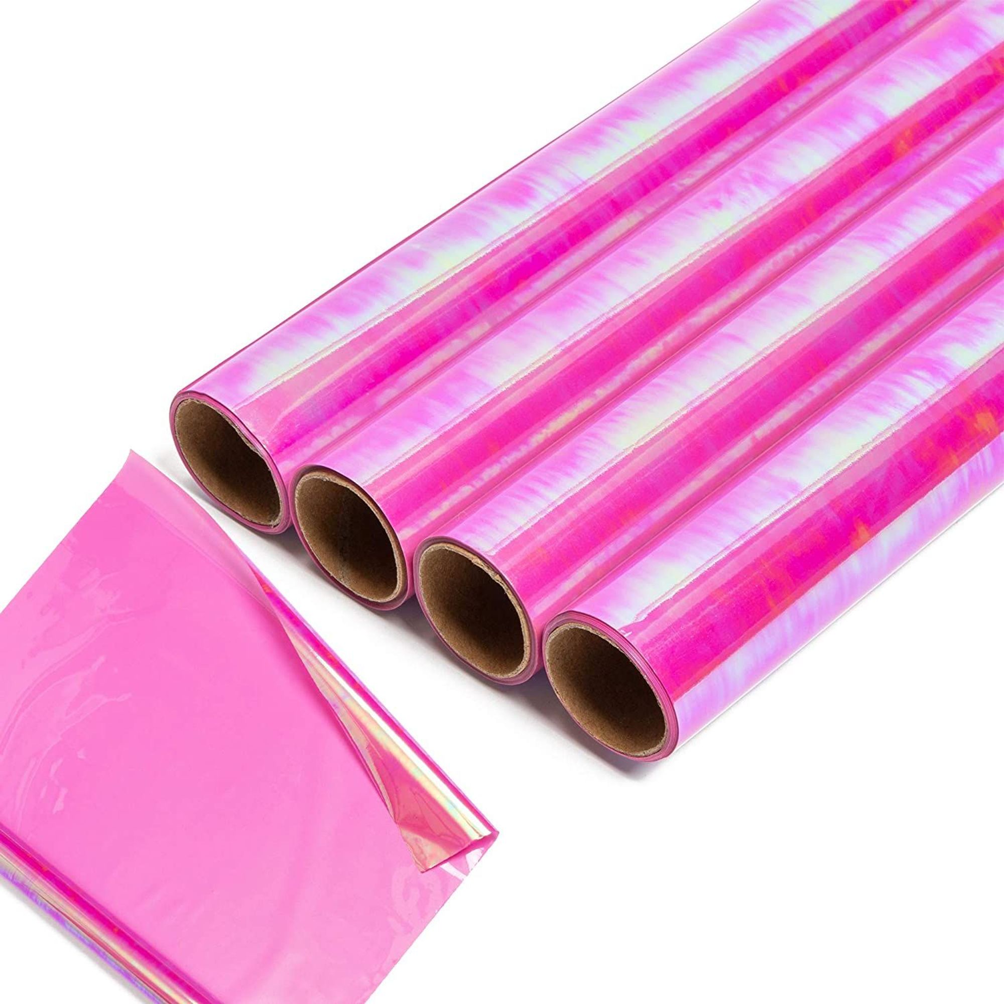Cellophane Wrap 17" x 10ft 4 Pack Clear Pink Cellophane Rolls for Gift