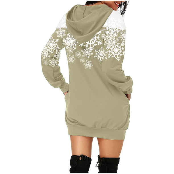 WILLBEST Sudaderas para Mujer, Vestido de Navidad, Vestido de Noche para Mujer, Sudadera Navideña de Moda con Capucha y Bolsillo Tipo Bolso, Sudadera Estampada, Falda de Moda XX-Grande