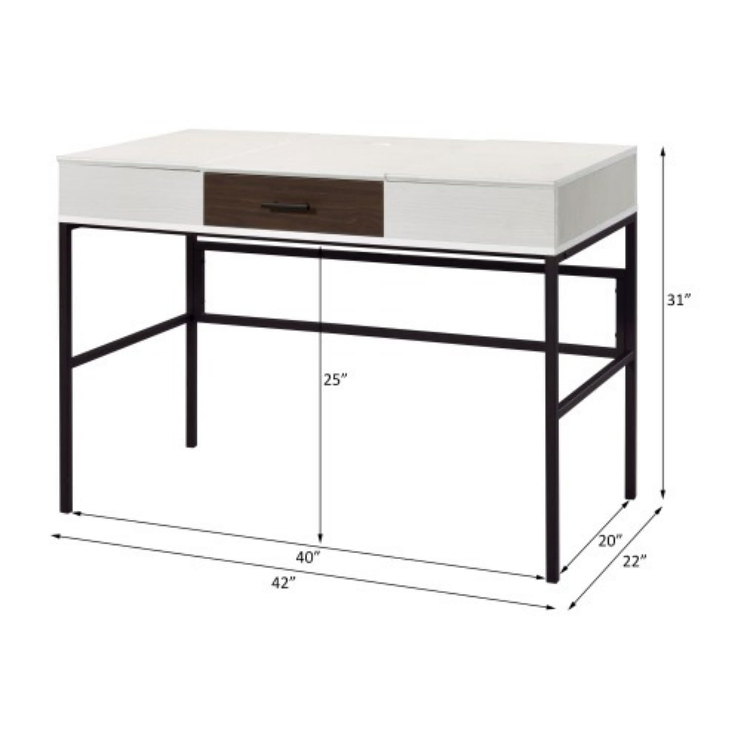 43" Modern Writing Desk with USB Charging Port, Natural & Black Computer Desk with Storage Drawer, Metal Base Office Desk with Side Shelves, Rectangular Study Table for Home Office