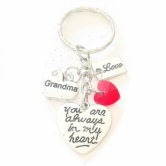 Grandma Silver Charm Keychain You Are Always in My Heart Personalized Gift of Love