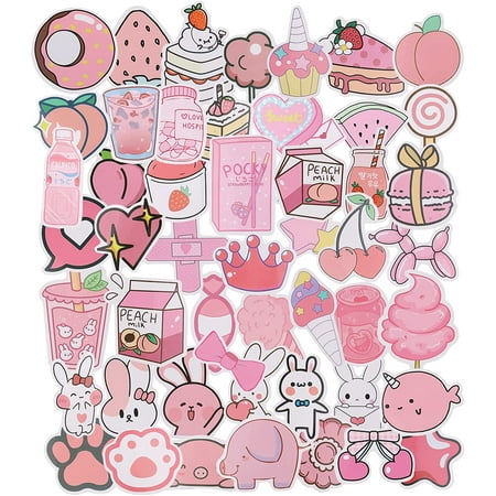 50 Pcs Pink Cute Stickers Pack, Waterproof Self-Adhesive Vinyl Stickers ...