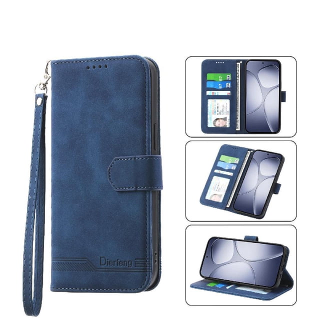 Funda Tipo Billetera para Xiaomi Redmi Note 14 Pro 4G Carcasa Abatible con Porta Tarjetas, Bolsillo para Efectivo, Soporte Ajustable, Cierre Magnético y Correa de Muñeca Azul