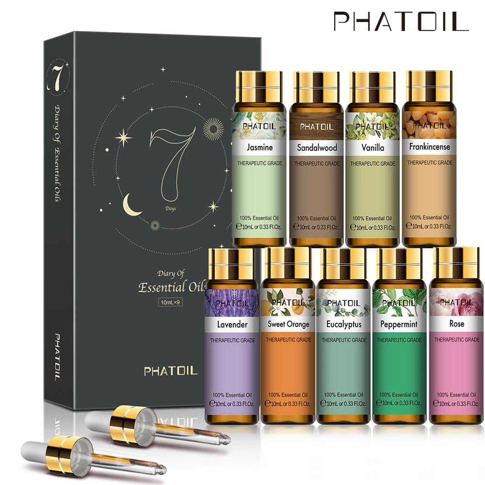 PHATOIL Aromatherapy Essential Oils Gift Set for Diffusers Humidifier 100% Pure Natural Massage Bath Sleep Relaxation (10ml 9-Pack)