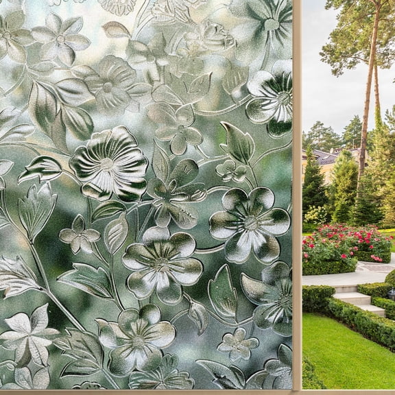 Static Cling Decorative Window Film Frosted Privacy Film Window Clings for Glass Windows No Glue Window Sticker for Bathroom Bedroom Office Delicate Flowers_ (1)