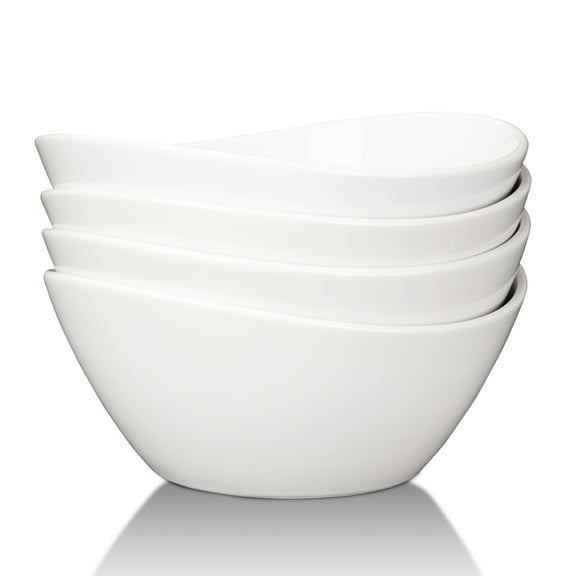 Sangdo 42 ounce Porcelain Bowls Set, 4pcs 8" Large Salad Pasta Serving Bowls, Microwave and Dishwasher Safe, White