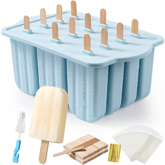 Popsicles Molds, Ice Pop Mold Silicone Popsicle Maker Molds 12 Silicone Popsicle Molds for Kids Adults Easy-Release BPA-free  Homemade Popsicle Molds with 50 PCS Sticks, Brush, bags, twist ties