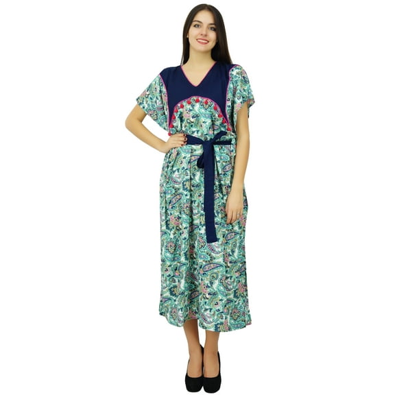Bimba Womens Long Polyester Kaftan With Belt Designer Beach Cover Up Caftan Maxi Dress