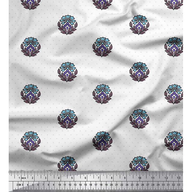 Soimoi Modal Satin Fabric Dot,Leaves & Floral Block Decor Fabric Printed Yard 42 Inch Wide