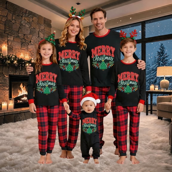 Lvotionpl 2026 Family Matching Christmas Pajamas Set, Christmas PJs for Men Women s, Long Sleeve Tops and Pants, Holiday Family Sleepwear, Xmas Pajama Sets