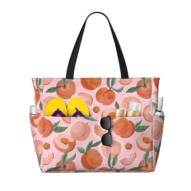 Disketp Painting Peach Bolsa de Playa de Gran Capacidad, Bolso Impermeable y a Prueba de Arena para Mujer, Ideal para Playa, Piscina y Natación