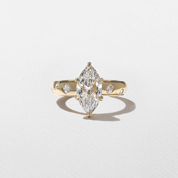 Solitaire Brilliance 2.4CT Marquise Lab Diamond Flush Set Engagement Ring for Women 10k Yellow Gold Ring Size 4