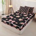 thumbnail image 2 of Homewish Girly Bowknot Zipper Twin Comforter Sets with Fitted Sheet and 2 Pillowcases For Girls,Pink Rose Rustic Flower Zipper Bedding Set For Kids,Black Reversible,4 Pieces, 2 of 7