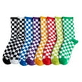 thumbnail image 3 of COUVER Black and White Cotton Checkered Mid Calf Crew Socks 2 Pack Women's, 3 of 8