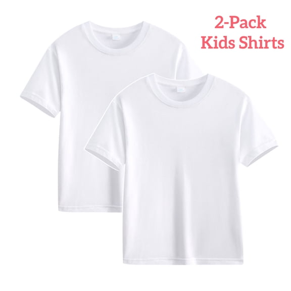 Tawop Girls Shirts Basic Short Sleeve Cotton White Plain Toddler Girl Shirts, 2-Pack, (Boys & Girls)