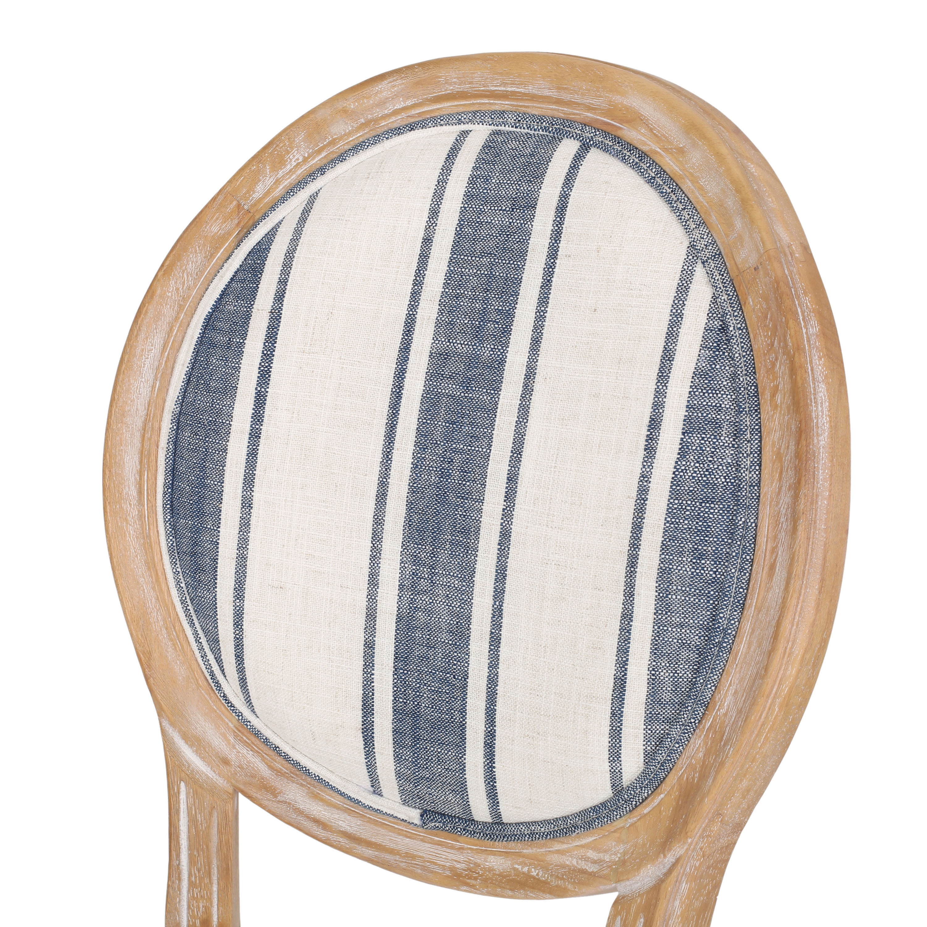 Noble House Karter French Fabric Dining Chairs, Set of 2, Dark Blue Stripes