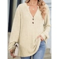 thumbnail image 4 of Camisa Henley de Larga para Mujer, Cuello en V, Suéteres Casuales Elegantes, Ropa de Moda para Otoño. Albaricoque S, 4 of 10