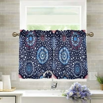 Yayeee Kitchen Curtains Light Filtering 27"x24" Rod Pocket Short Cafe Window Panel, Blue Fireworks Pattern