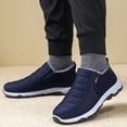 thumbnail image 2 of Mens Snow Boots Slip on Furry Lined Winter Outdoor Anti-skid Booties Lightweight Hiking Shoes Stotching Warm Short Ankle Boots Blue 9, 2 of 6