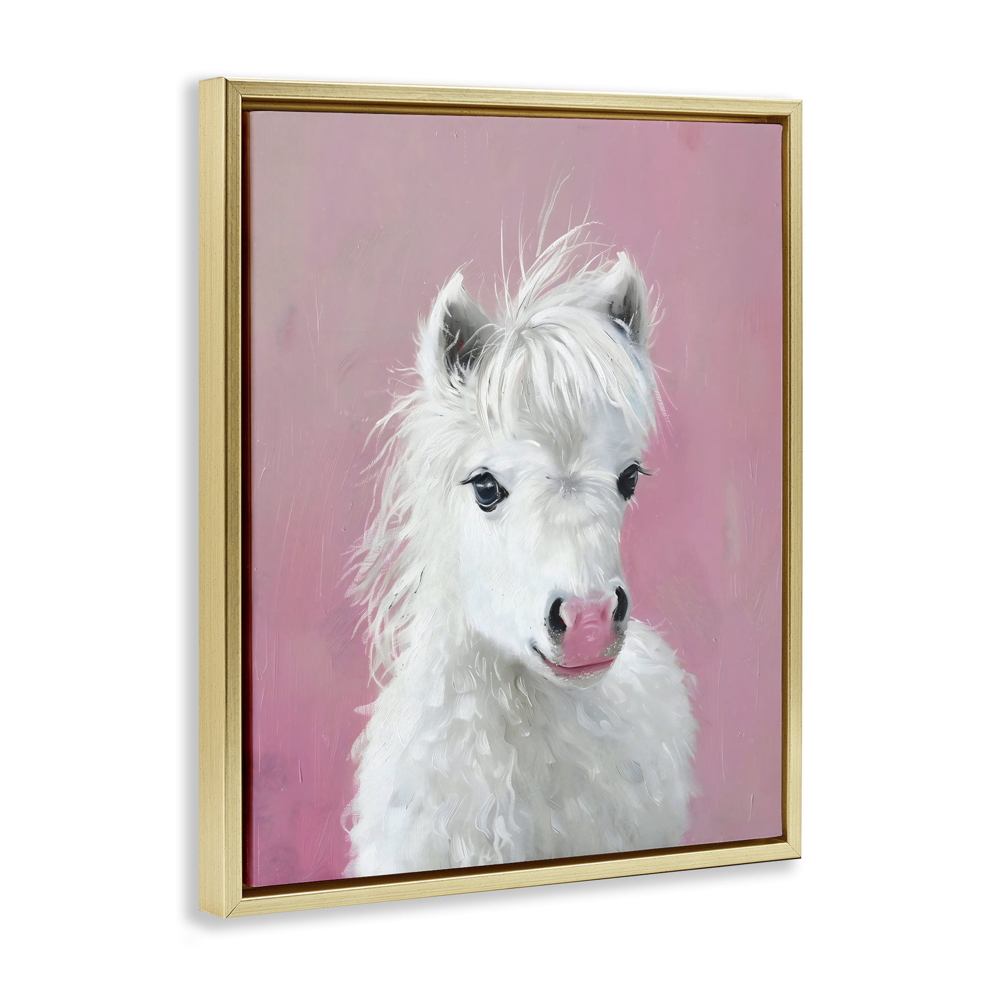 Stupell Industries Gentle White Pony Gold Framed Floater Canvas Wall Art, design by The Prints Vibe