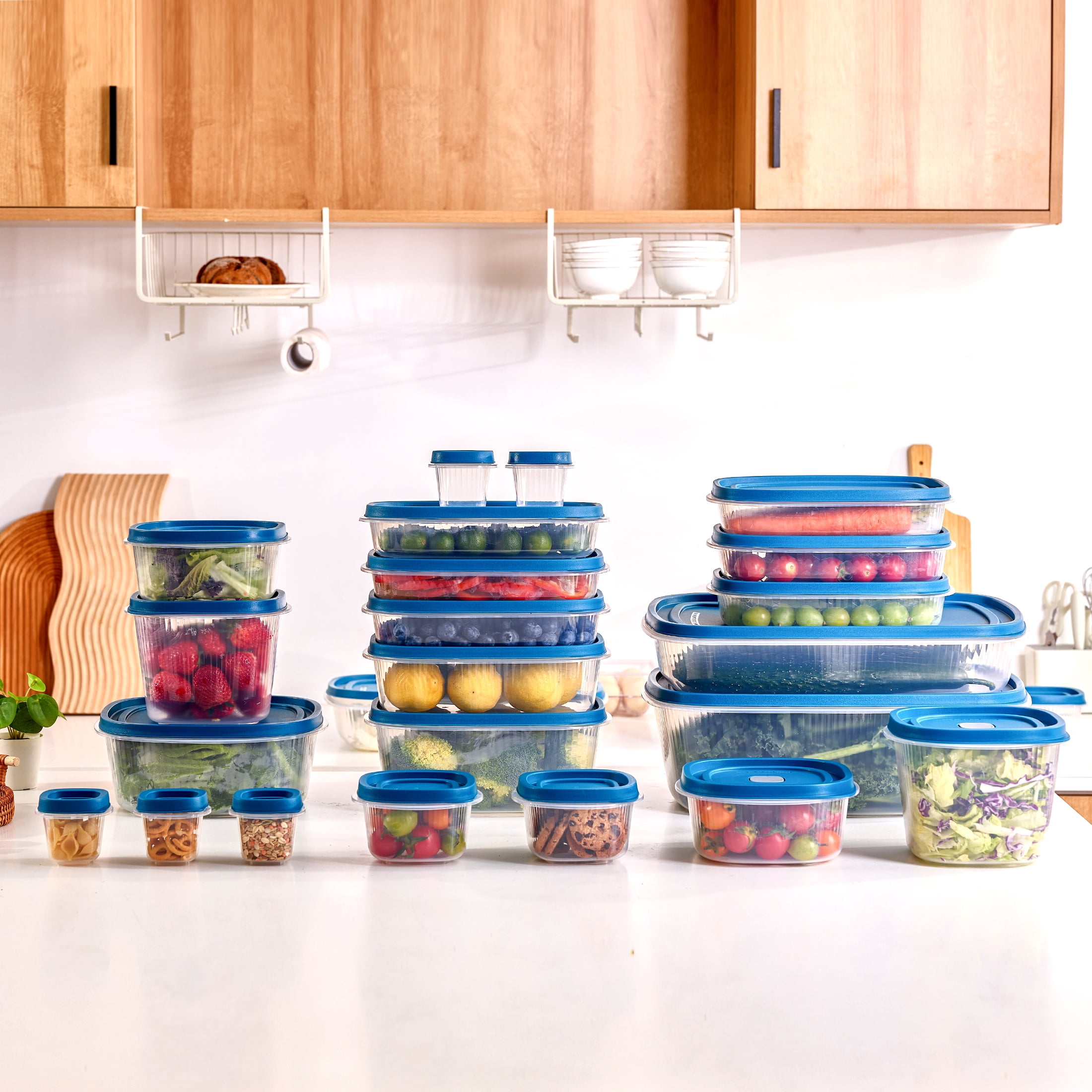 (2 pack) Mainstays Reusable Food Storage Containers Set, Multi-Size, Plastic, 34 Pieces, 17 Containers and 17 Lids, Ideal for Snacks & Meal Prep