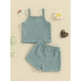 thumbnail image 4 of Suealasg Little Girl Summer 2Pcs Outfits Set Clothes 1T 2T 3T 4T 5T Kids Girl Sleeveless Solid Color Cami Tops and Shorts Beach Party Clothing for Children Girls, 4 of 9