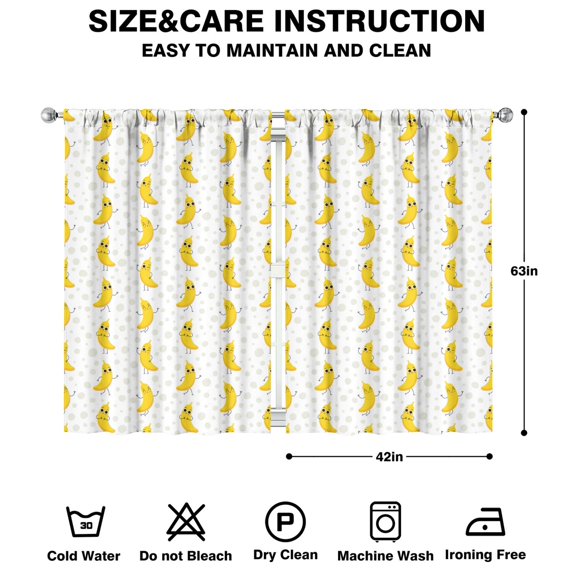 Nursery Curtains Boys Girls Kids Banana Plush Dance Print Pattern Window Drapes for Living Bedroom Playroom Room Decor Rod Pocket 42x63 Inch 2 Panels