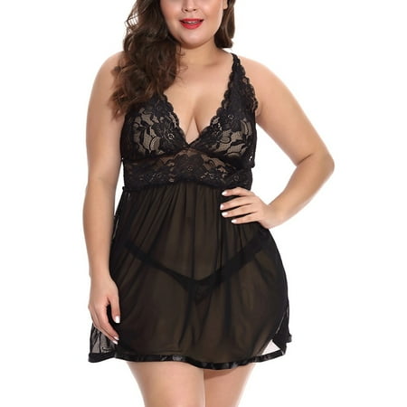 

Floleo Sexy Lingerie For Women Clearance Women Lace Plus Size V-Neck Backless Pajamas Sexy Lingerie Sleepwear Set 1XL-4XL
