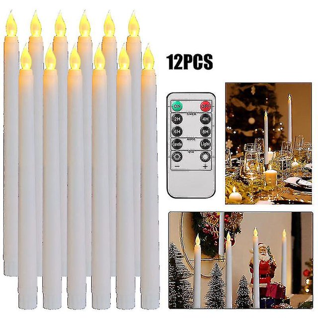 12 uds/6 uds Control remoto parpadeante sin llama forma tipo vela Led tipo vela alimentado por batería