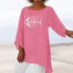 thumbnail image 2 of Gibobby Camisa Elegante Para Mujer Blusa holgada de lino de manga larga de talla grande para mujer, blusa tipo túnica de verano para mujer（Rosa， XXL), 2 of 5