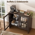 thumbnail image 3 of TopComfy 35" Sideboard Buffet Cabinet with 2 Glass Doors, Coffee Bar Storage Cabinet with Adjustable Shelves, Curved Edge MDF Display Cabinet for Kitchen Dining Room, Dark Walnut, 3 of 8
