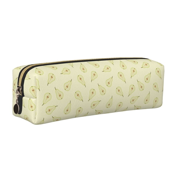 Easygdp Green Pears para Estuche de Lápices de Cuero, Estuche de Papelería de Cuero, Estuche de Gran Capacidad con Cremallera