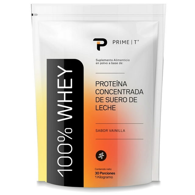 Primetech Proteína Whey 100% 1kg, 30 Servicios, 24g de proteína de suero de leche al 80% con enzimas digestivas para fácil absorción. Sabor Vainilla