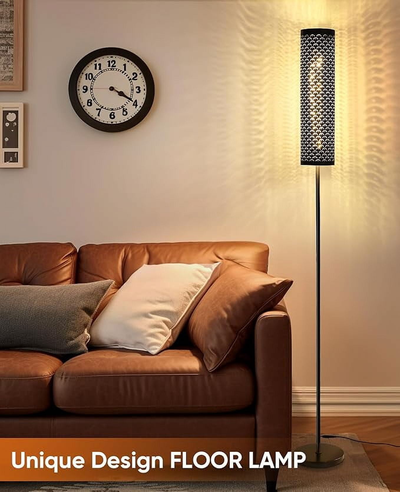 Industrial Modern Floor Lamps for Living Room, Dimmable Standing Tall Lamps Remote Control Custom Color Temperature & Brightness Lamp with Fabric Lampshade, Tall Lamps for Bedroom Office, Black