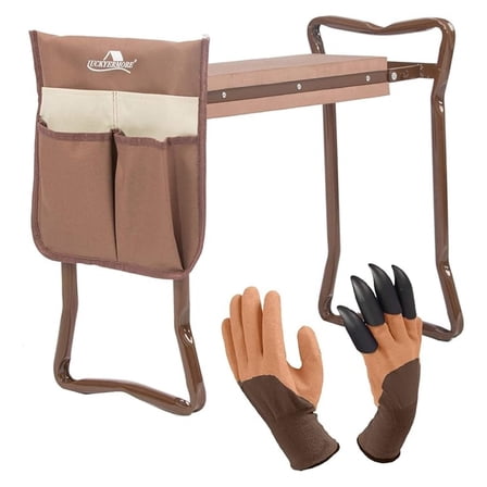 Garden Kneeler and Seat Folding Kneeling Stool with Tool Pouches Soft Foam for Gardening,Asiento Garden Kneeler,Brown