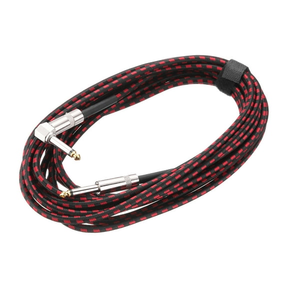 1 PCS Guitar Instrument Cable 20 Feet 1/4" to 1/4" 6.35mm Straight to Right Angle Interconnect Cord Braided Red